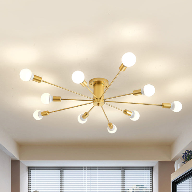 Gouden Starburst plafondgemonteerde kroonluchter eigentijds metaal 6/8/10 hoofden slaapkamer inbouwlamp