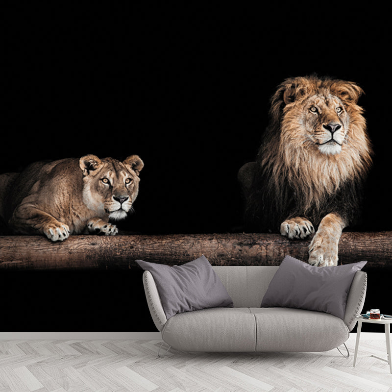Lions in the Dark Mural Black Modernist Wall Art for Living Room, Personalized Size