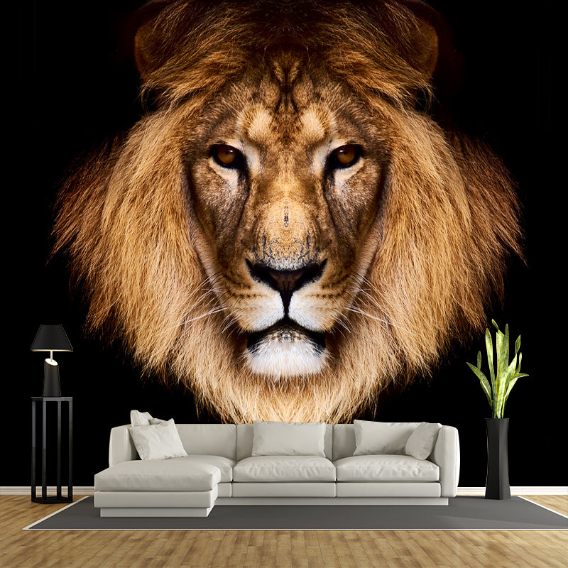 Brown Male Lion Head Mural Wallpaper Stain-Resistant Modern Living Room Wall Covering
