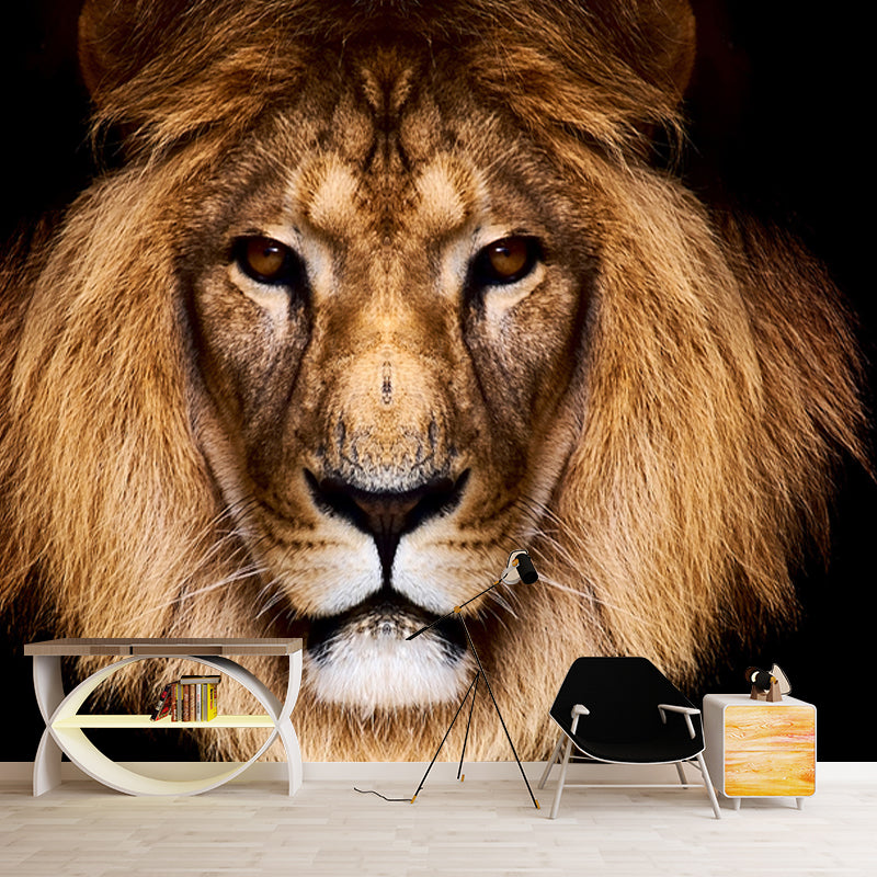 Brown Male Lion Head Mural Wallpaper Stain-Resistant Modern Living Room Wall Covering