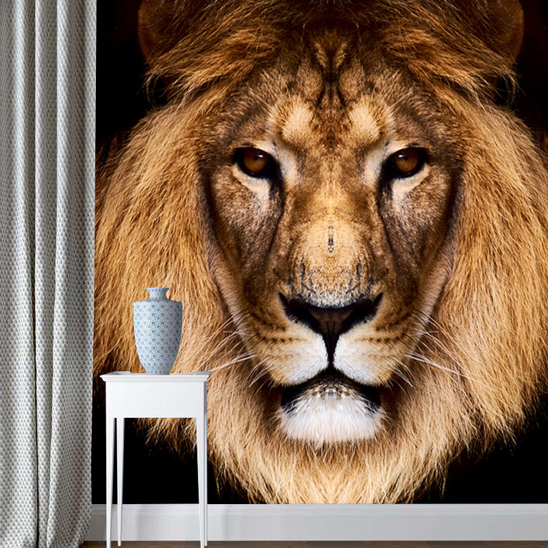 Brown Male Lion Head Mural Wallpaper Stain-Resistant Modern Living Room Wall Covering
