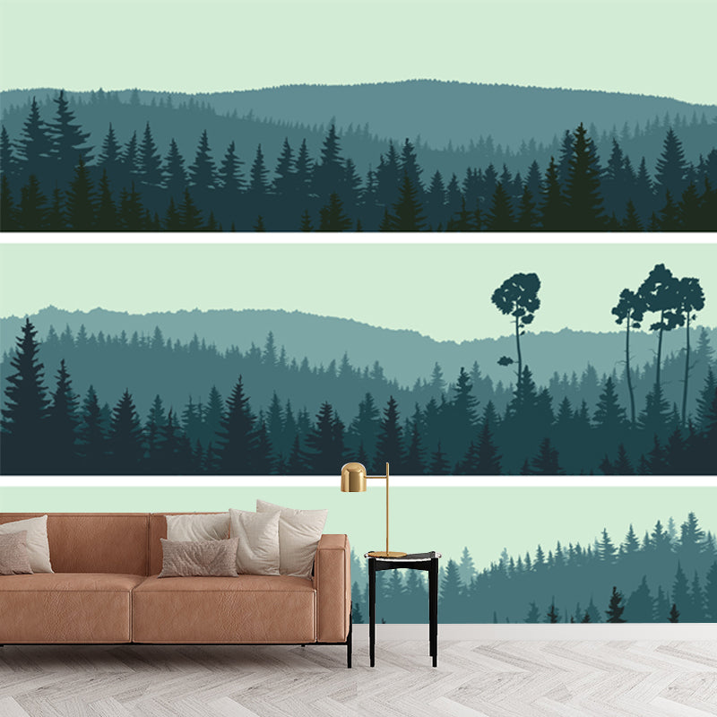 Blackish Green Forest Wall Mural Waterproofing Wall Covering for Accent Wall, Custom Size
