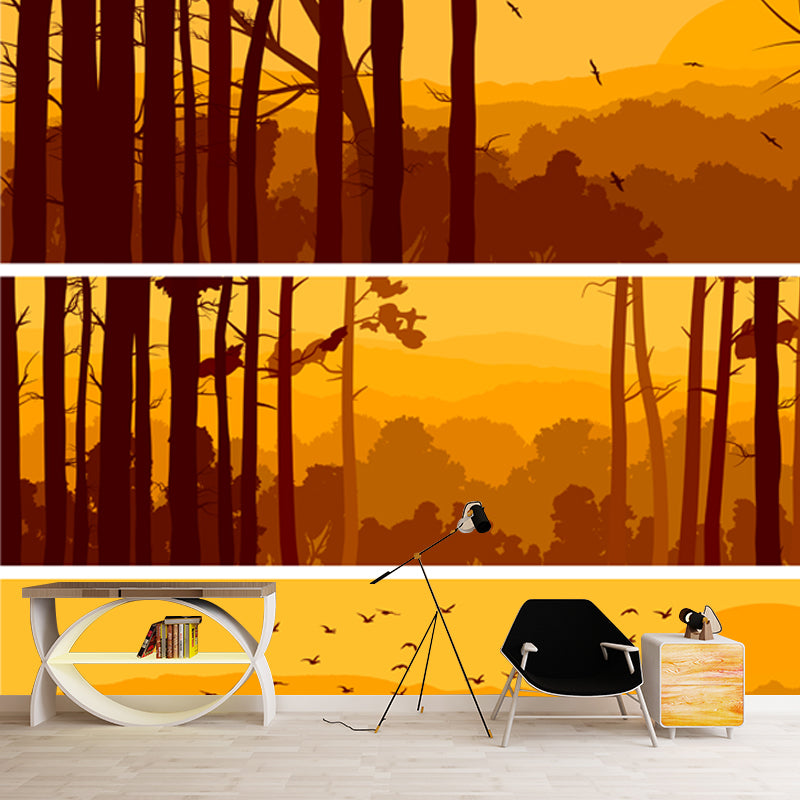 Nightfall Forest Wall Mural Decal Yellow Contemporary Wall Covering for Accent Wall