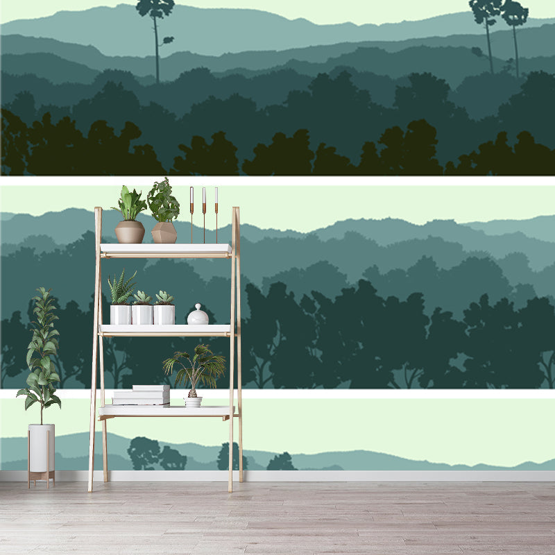 Contemporary Forest Wallpaper Mural Blackish Green Scenery Wall Covering for Bedroom