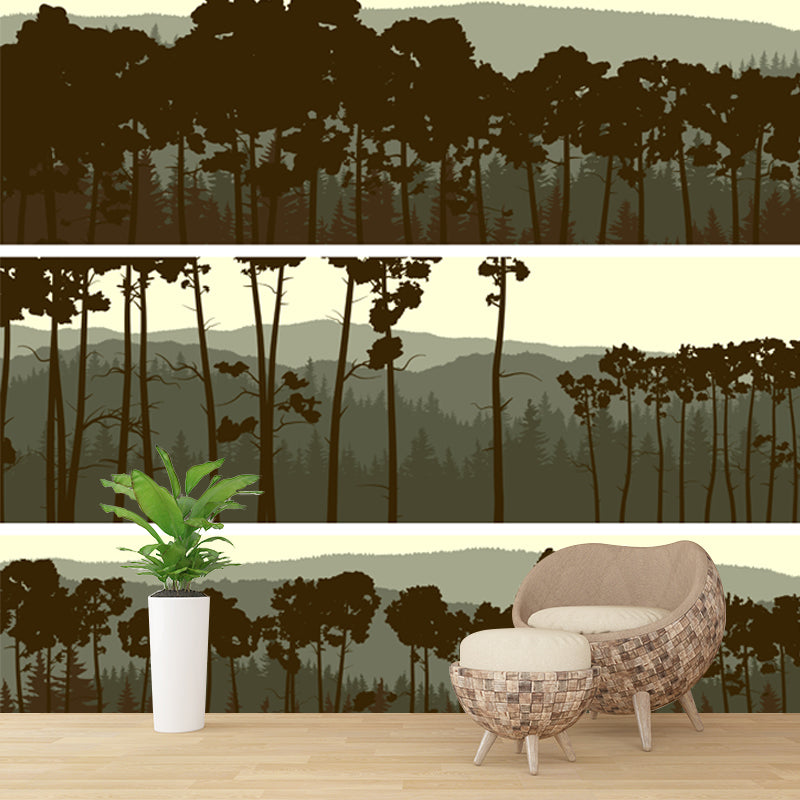 Pewter Forest Wall Mural Landscape Modernist Moisture Resistant Wall Art for Living Room