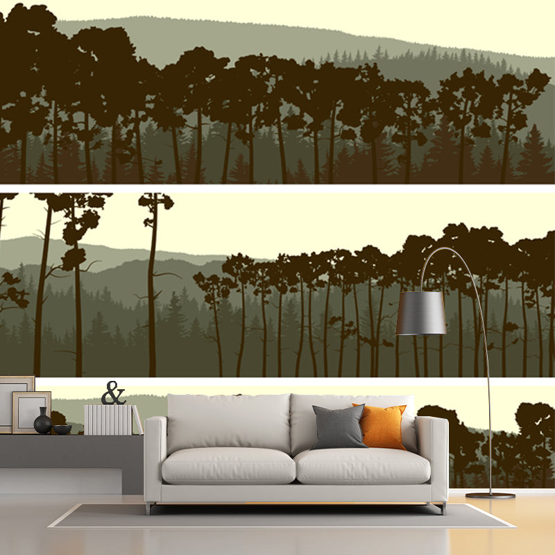 Pewter Forest Wall Mural Landscape Modernist Moisture Resistant Wall Art for Living Room