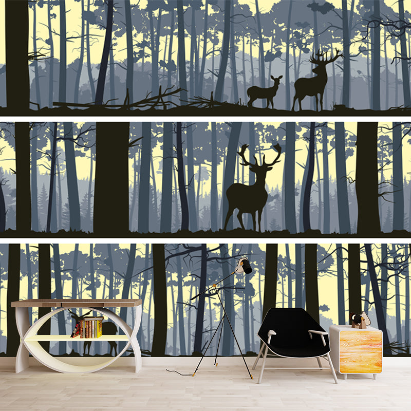 Cerf dans la forêt murale nordique imperméabilisation décoration murale de chambre à coucher, faite sur mesure