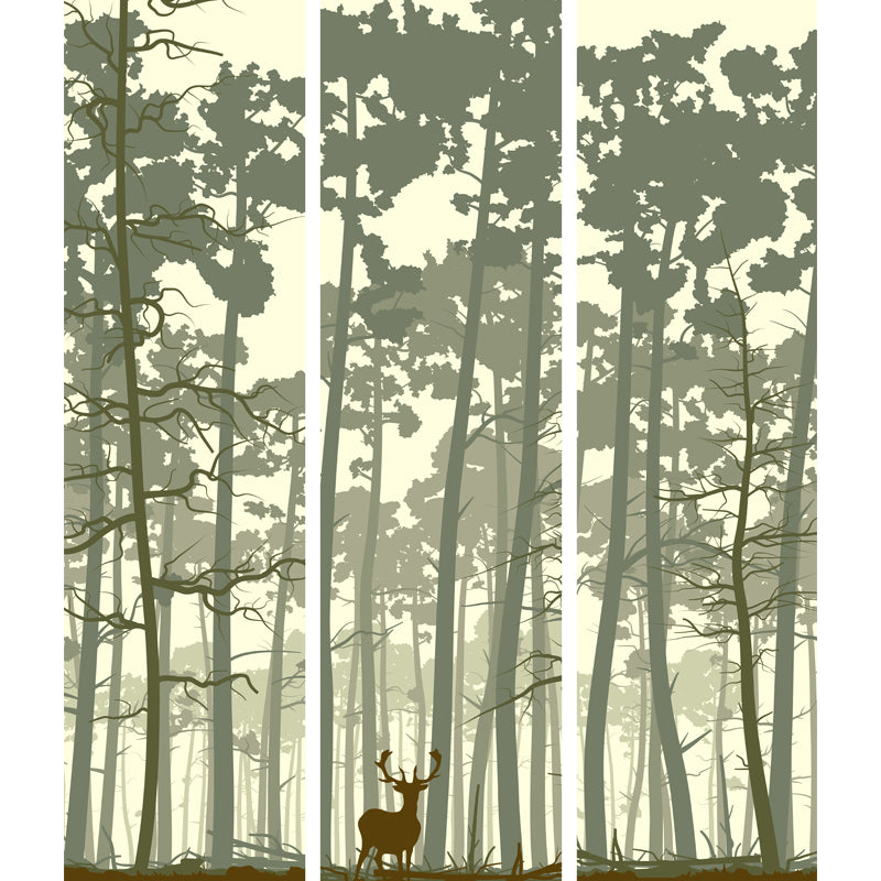 Contemporary Dusk Forest Deer Mural for Living Room Personalized Wall Art in Beige