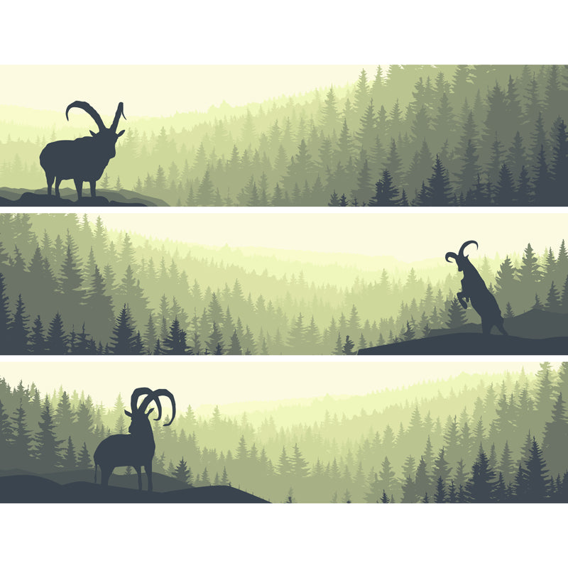 Big Modern Style Mural Light-Green Goat in Sunset Forest Scenery Wall Covering, Custom Size
