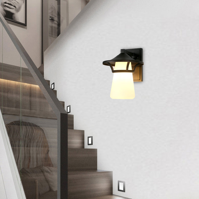 One Lampen Wandleuchten Beleuchtungskegel/ausgestatteter Schatten sprudelt/Opalglas Industrialeingang Leuchte in Schwarz