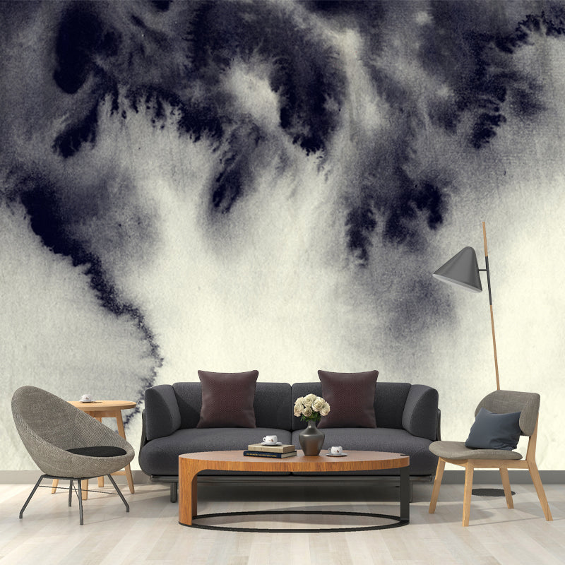 Grey Ink Painting Wall Mural Abstract Artistic Waterproof Wall Covering for Hallway