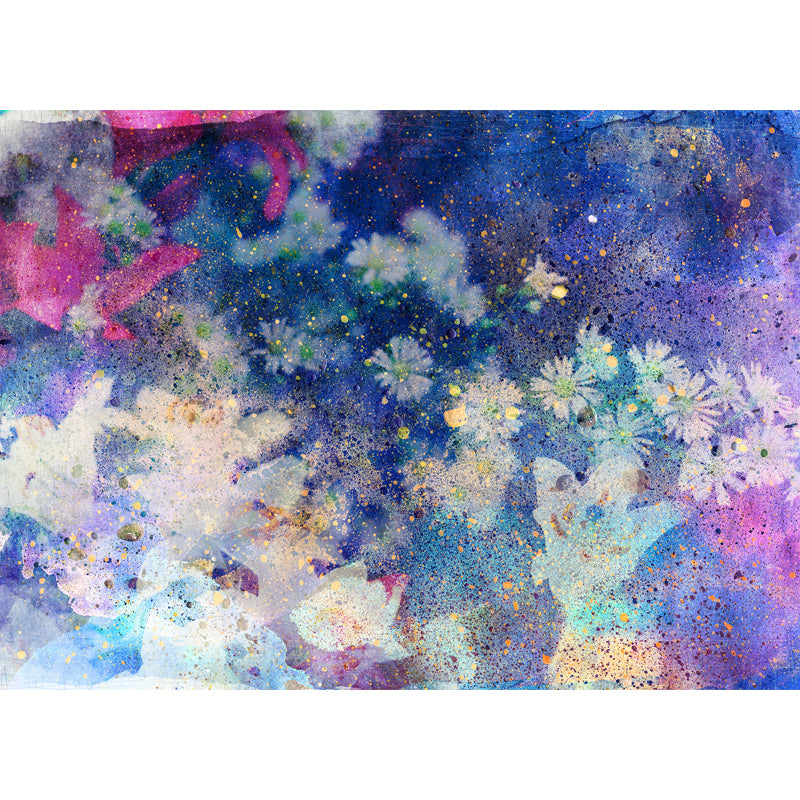 Magic Daisy Wall Paper Mural for Girls Room Watercolor Wall Art in Blue, Made to Measure