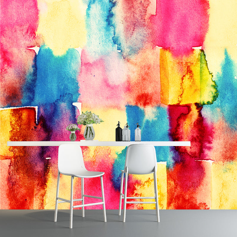 Impresión a mano acuarela mural papel pintado arte decoración de pared lisa en naranja, tamaño personalizado
