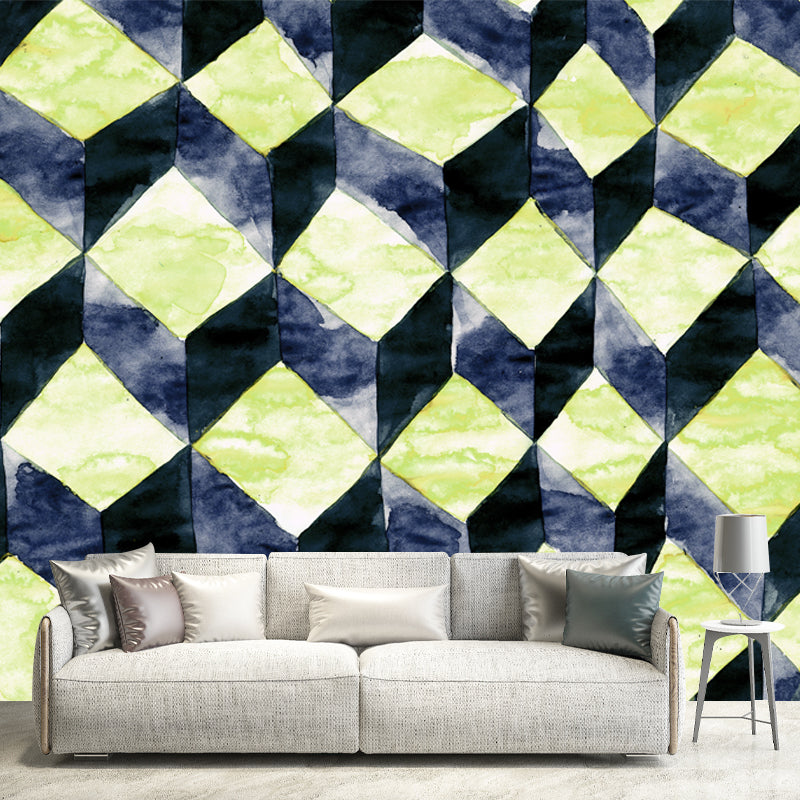 Huge Matrix Cubes Wallpaper Mural Yellow Non-Woven Wall Covering, Washable, Custom Printed