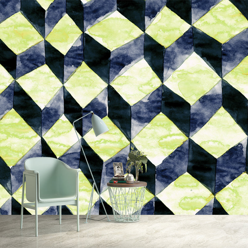 Huge Matrix Cubes Wallpaper Mural Yellow Non-Woven Wall Covering, Washable, Custom Printed