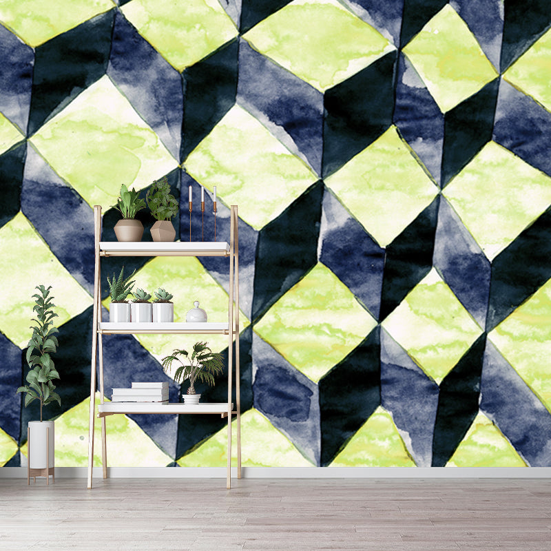 Huge Matrix Cubes Wallpaper Mural Yellow Non-Woven Wall Covering, Washable, Custom Printed