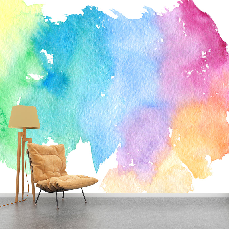 Illustration Art Deco Wall Mural Blue Watercolour Abstract Wall Covering, Custom-Printed