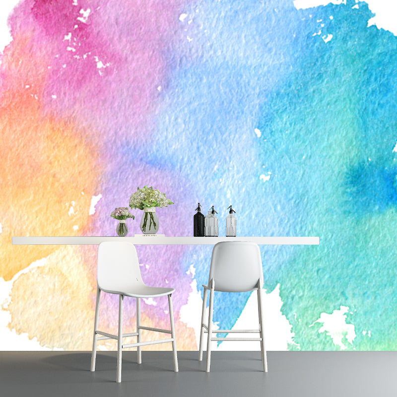 Illustration Art Deco Wall Mural Blue Watercolour Abstract Wall Covering, Custom-Printed