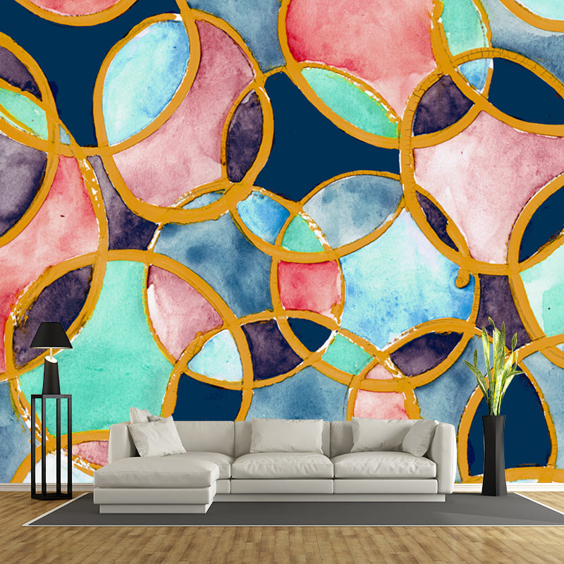 Bubbles Watercolor Wall Mural Decal Art Deco Smooth Wall Covering in Green and Pink