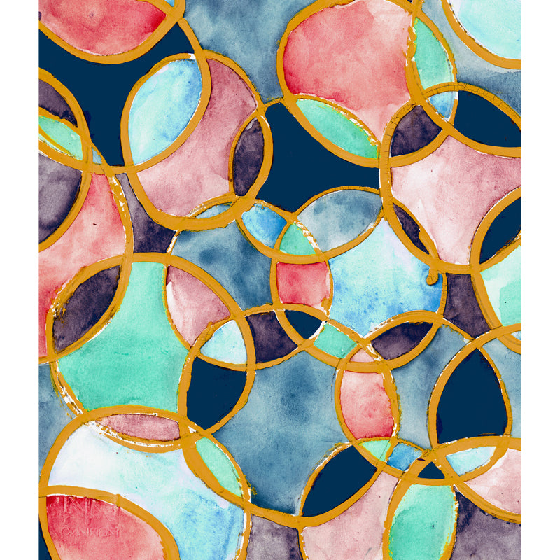 Bubbles Watercolor Wall Mural Decal Art Deco Smooth Wall Covering in Green and Pink