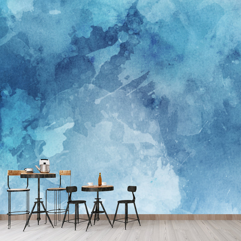 Blue Tie Dye Mural Wallpaper Abstract Artistic Stain-Proof Wall Decor for Living Room