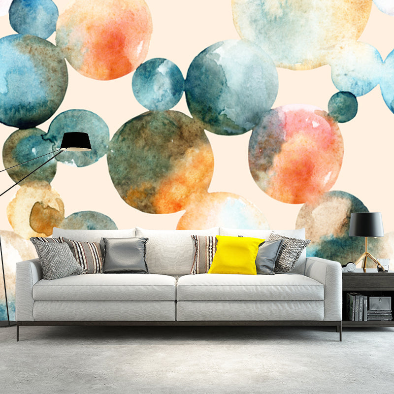 Modern Art Circles Drawing Mural for Bedroom Personalized Size Wall Art in Yellow