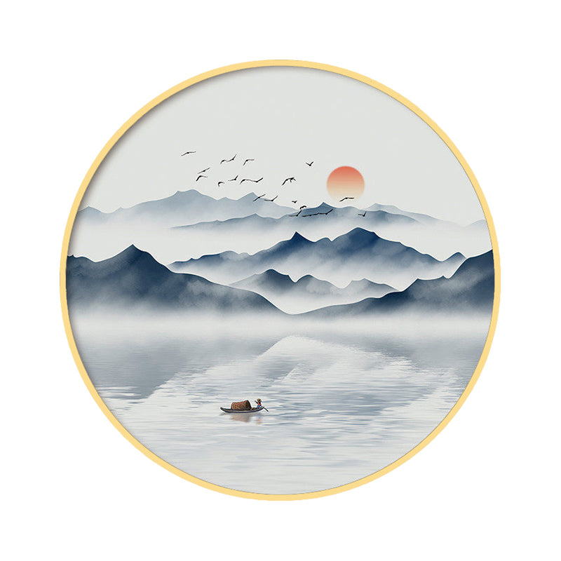 Ronde Acryl Wall SCONCE Licht Aziatisch grijs/blauwe bergrivier LED Mural Lighting in warm/wit licht