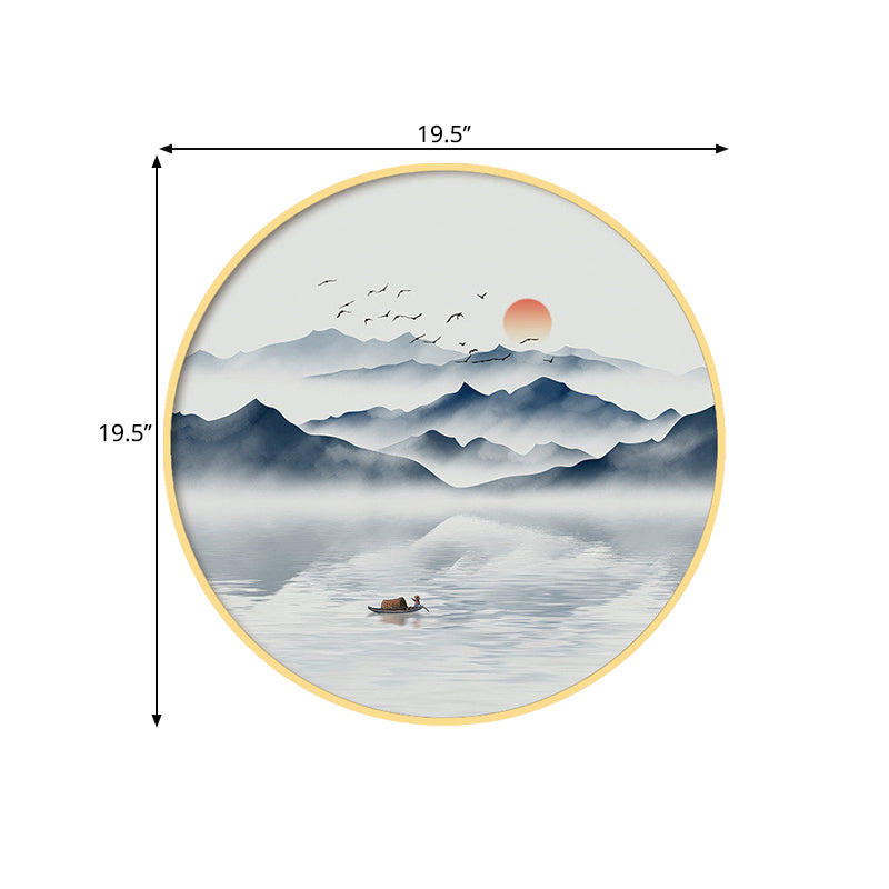 Ronde Acryl Wall SCONCE Licht Aziatisch grijs/blauwe bergrivier LED Mural Lighting in warm/wit licht