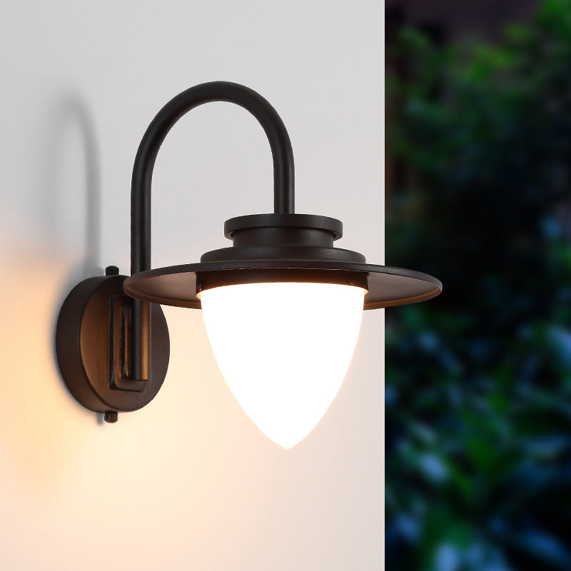 Iluminación de pared de café de vidrio lácteo lámpara de luz industrial de 1 luces con brazo de cuello de cisne de metal