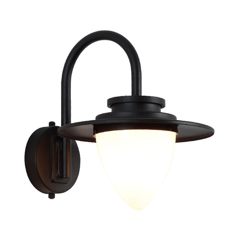 Iluminación de pared de café de vidrio lácteo lámpara de luz industrial de 1 luces con brazo de cuello de cisne de metal