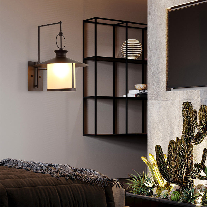 Un bulbo Opal Glass Splight Light Vintage Royal Black Cono/Cilindro Lámpara de pared al aire libre