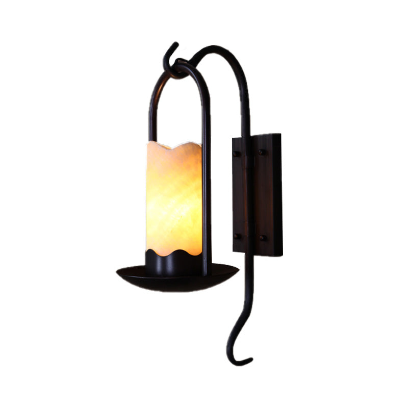 Zylinder Veranda Schankleichter Vintage Marmor Bronze Wandlampe für Balkon mit Rechteck -Rückplatte