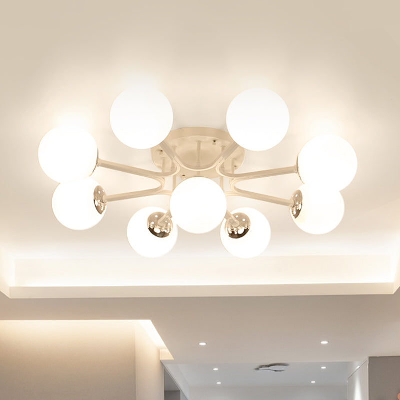 Lámpara de montaje semiempotrado con pantalla de cristal, globo blanco/negro, Metal nórdico, 3/5/9 luces, montaje empotrado de techo para sala de estar