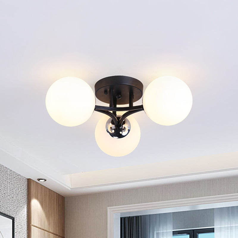 Lámpara de montaje semiempotrado con pantalla de cristal, globo blanco/negro, Metal nórdico, 3/5/9 luces, montaje empotrado de techo para sala de estar