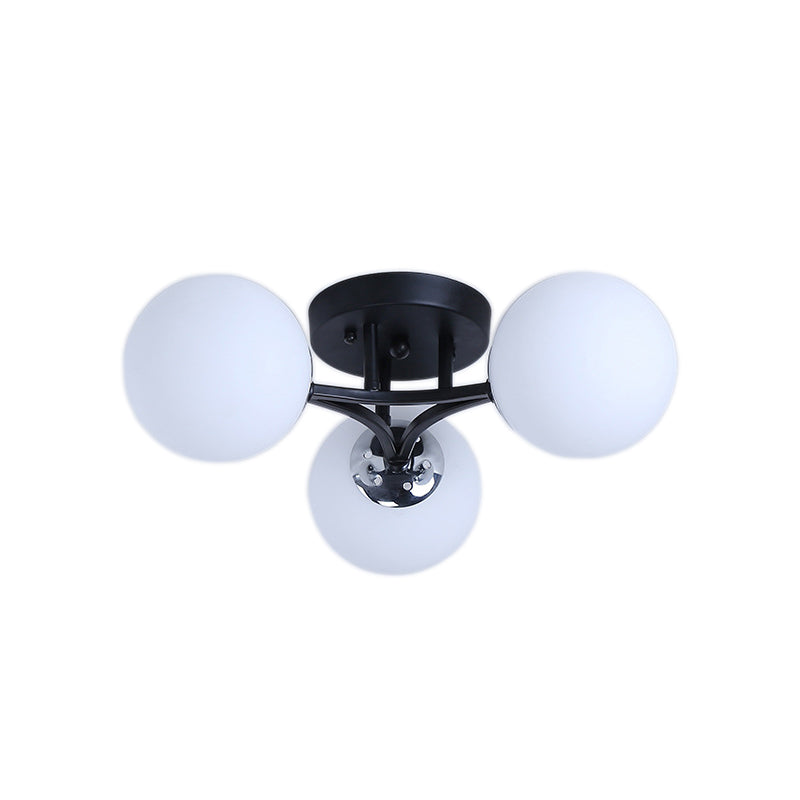 Lámpara de montaje semiempotrado con pantalla de cristal, globo blanco/negro, Metal nórdico, 3/5/9 luces, montaje empotrado de techo para sala de estar