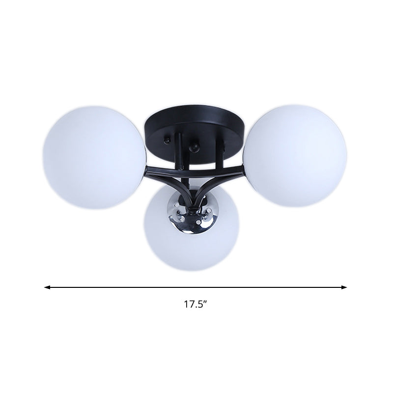 Lámpara de montaje semiempotrado con pantalla de cristal, globo blanco/negro, Metal nórdico, 3/5/9 luces, montaje empotrado de techo para sala de estar