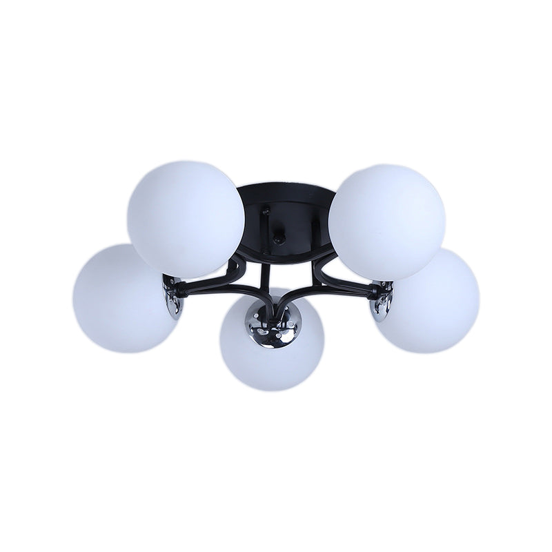 Lámpara de montaje semiempotrado con pantalla de cristal, globo blanco/negro, Metal nórdico, 3/5/9 luces, montaje empotrado de techo para sala de estar