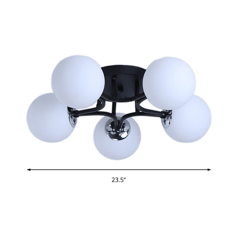 Lámpara de montaje semiempotrado con pantalla de cristal, globo blanco/negro, Metal nórdico, 3/5/9 luces, montaje empotrado de techo para sala de estar