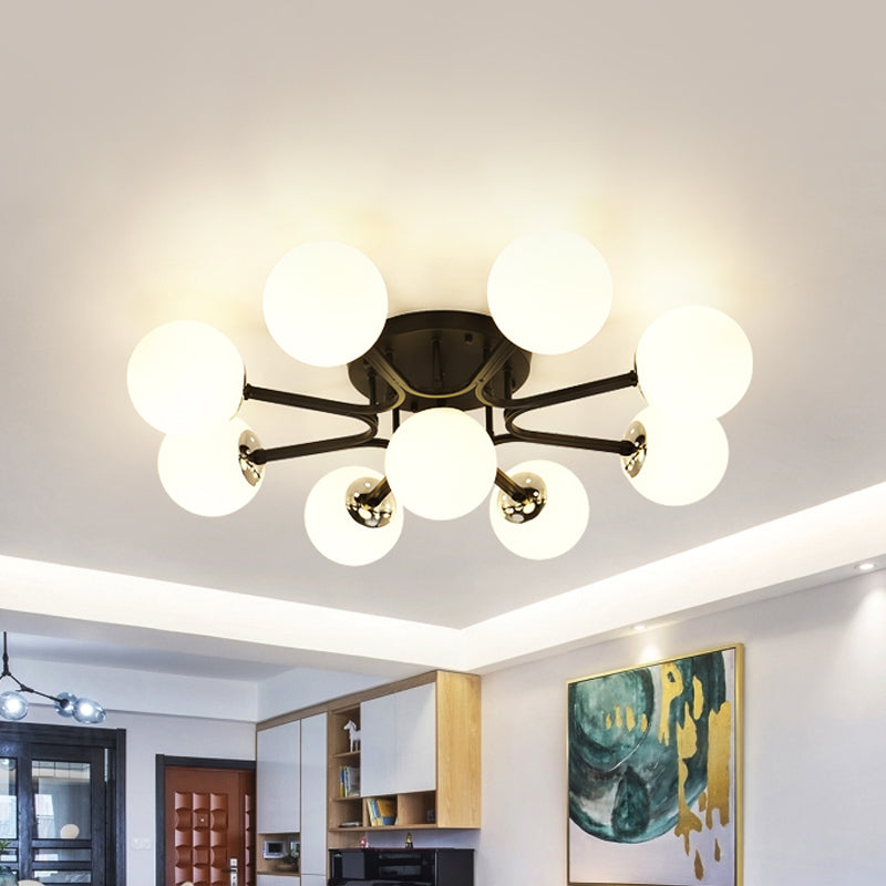 Lámpara de montaje semiempotrado con pantalla de cristal, globo blanco/negro, Metal nórdico, 3/5/9 luces, montaje empotrado de techo para sala de estar