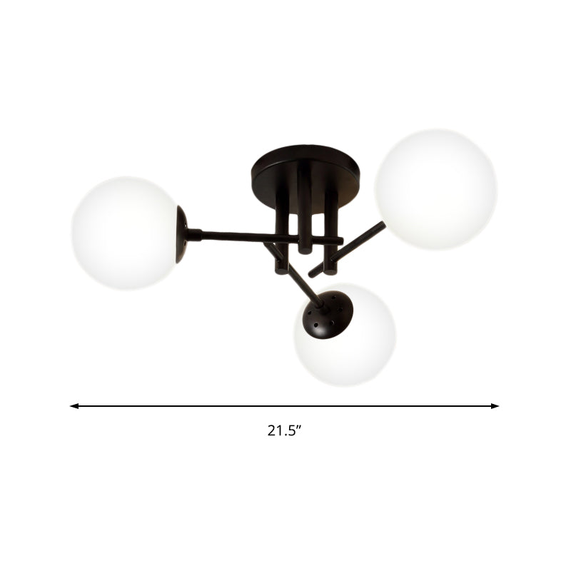Metal Crossed Lines Semi Flush Ceiling Lighting Nordic 3/8/12 Heads Black Ceiling Flush Mount with Ball Glass Shade for Living Room