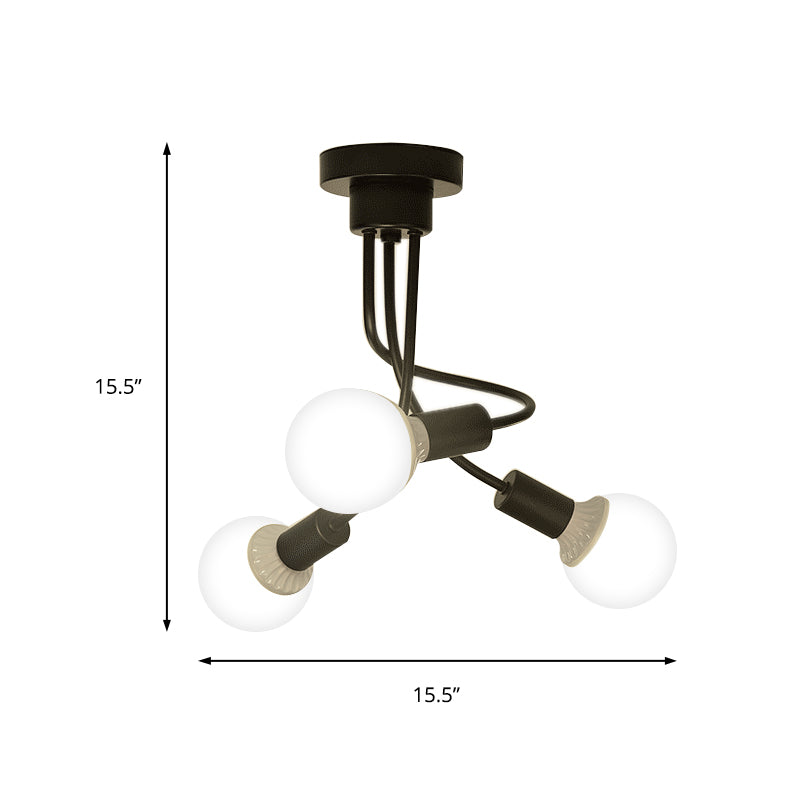 Black Curbe Metal Arms Semi-plafond Lightture Simple 3/5 Lights Black Plafond Mount Chandelier pour salle à manger