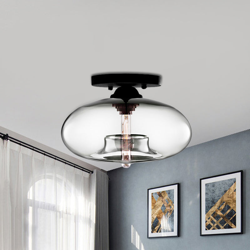 Lampe encastrée ovale en verre, Style Simple, 1 lumière claire/ambre/fumée, plafonnier pour couloir