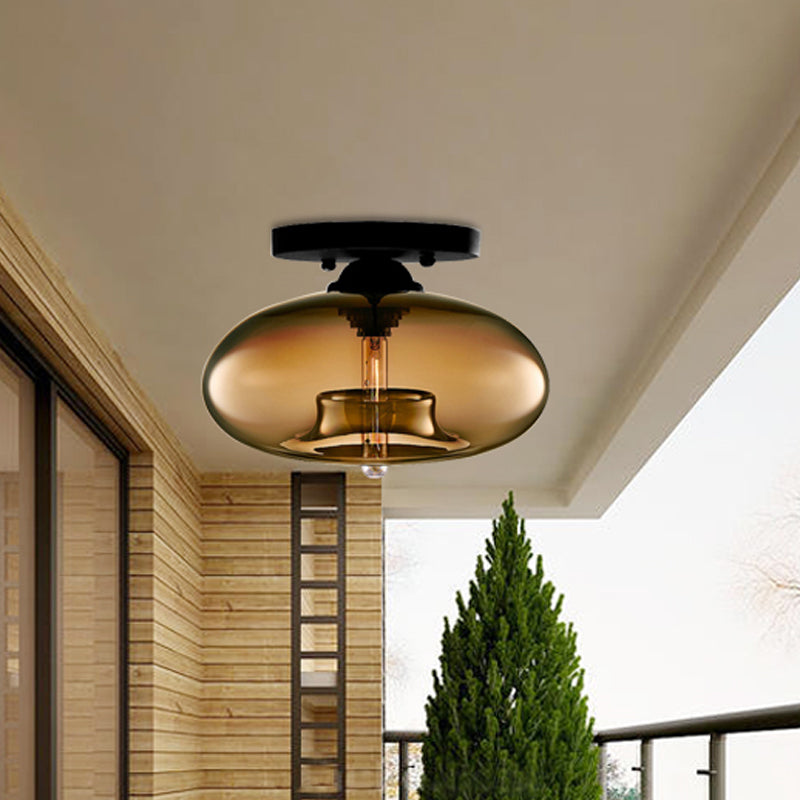 Lampe encastrée ovale en verre, Style Simple, 1 lumière claire/ambre/fumée, plafonnier pour couloir