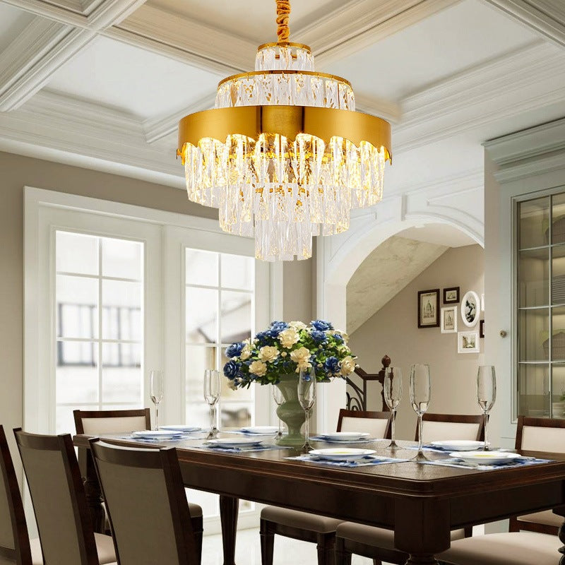 17"/23" W Layered Chandelier Light Fixture Dining Room Vintage Style Crystal and Metal Hanging Lamp in Gold