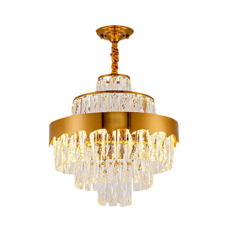 17"/23" W Layered Chandelier Light Fixture Dining Room Vintage Style Crystal and Metal Hanging Lamp in Gold