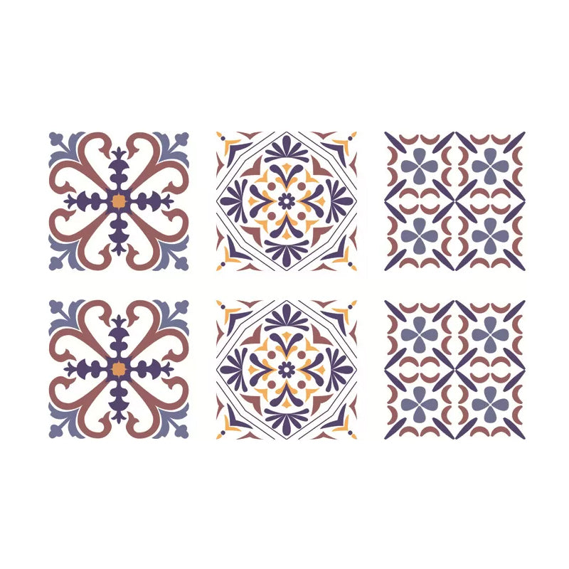 Purple Flower Print Wallpaper Panels Symmetric Bohemian Peel and Paste Wall Covering