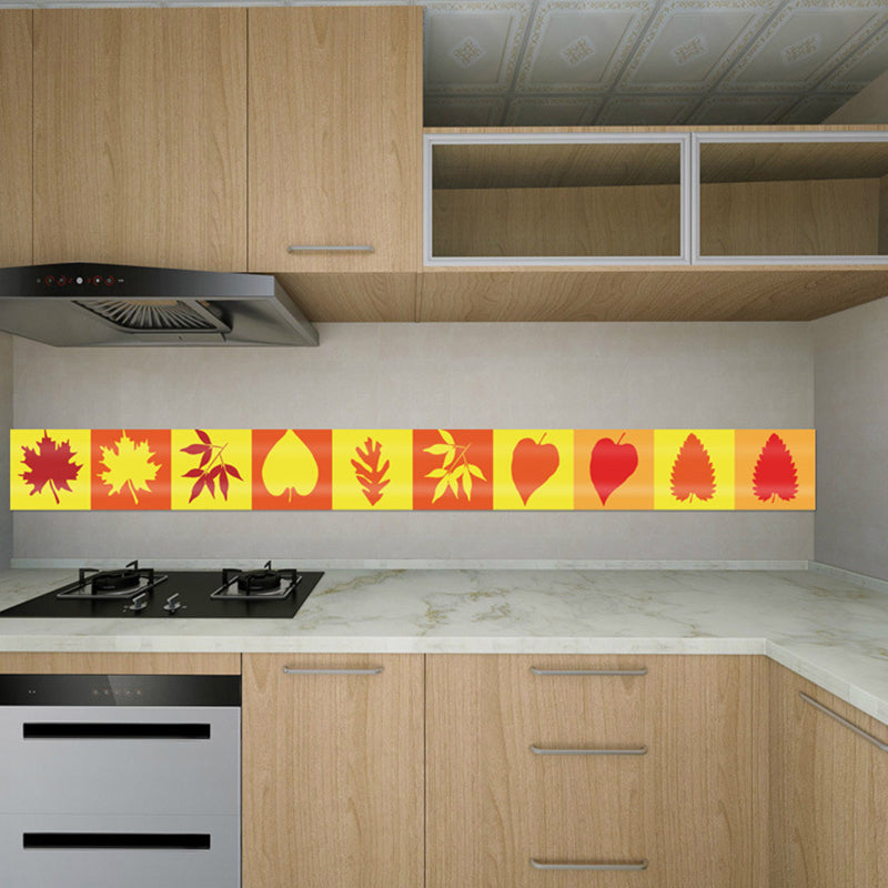 Rustic Botanix Leaf Wallpaper Panels Red-Yellow Easy Peel off Wall Decor for Kitchen