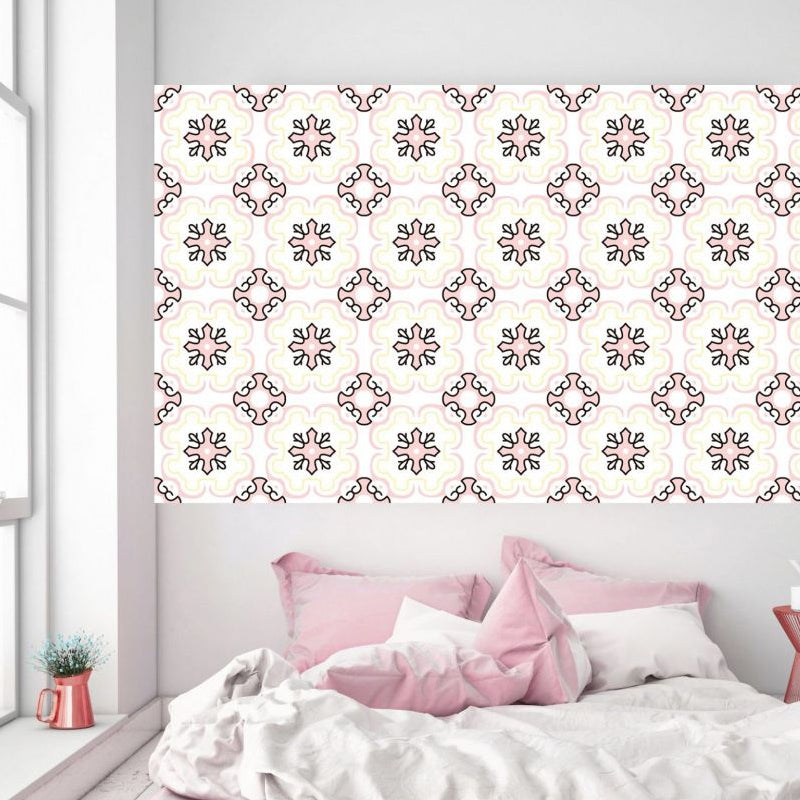 Rural Seamless Floral Print Wallpapers for Kitchen 5.2-sq ft Wall Art in Pink-Yellow, Removable