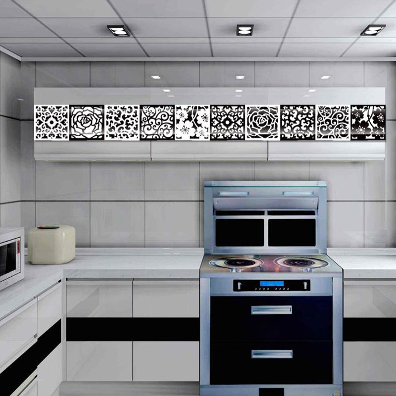 Black-White Scroll Flower Wallpapers Peel and Stick Wall Covering for Kitchen (10 Pieces)