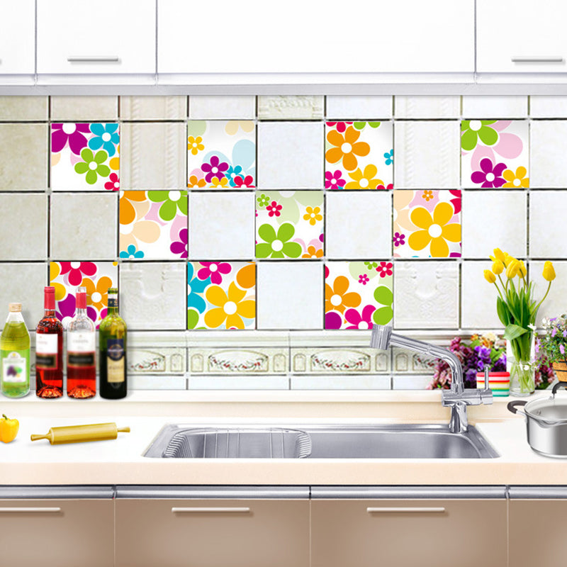 Bright Flowers Peel Wallpaper Panel Set for Bedroom, Red-Yellow-Blue-Green, 4.3-sq ft